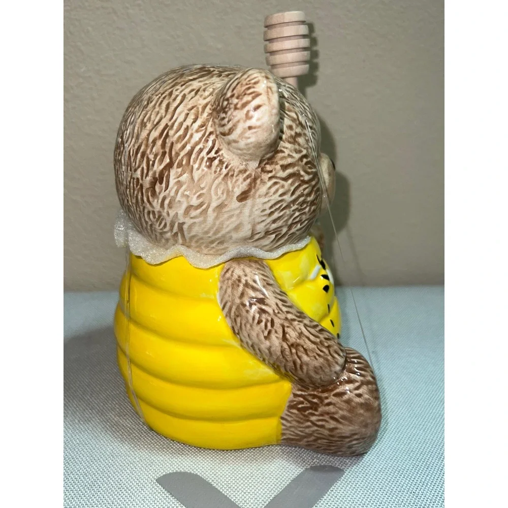 Best Friends Collection Ceramic Bear Honey Pot Jar with Wooden Dipper Yellow Bee
